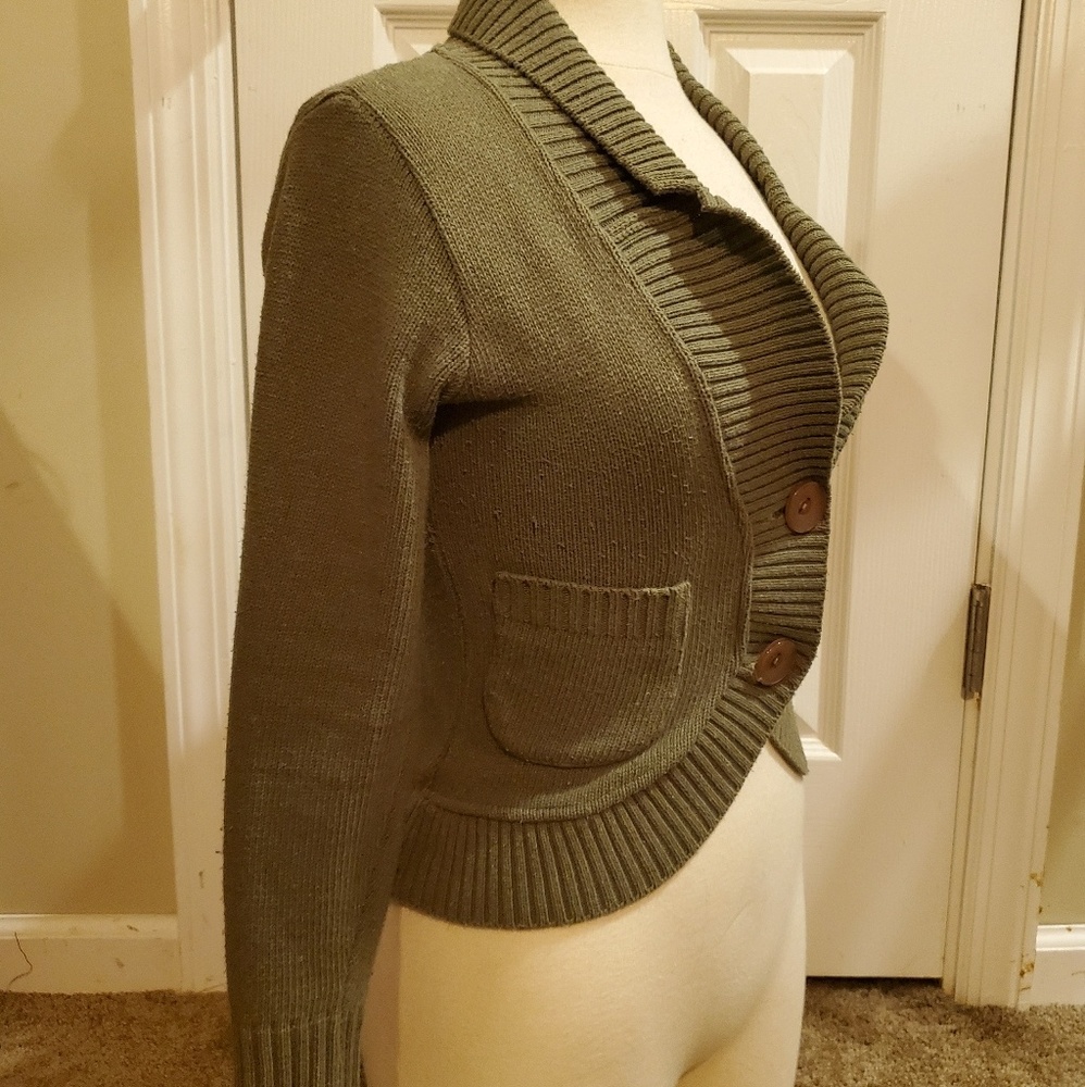 Olive green button up cardigan with pockets
